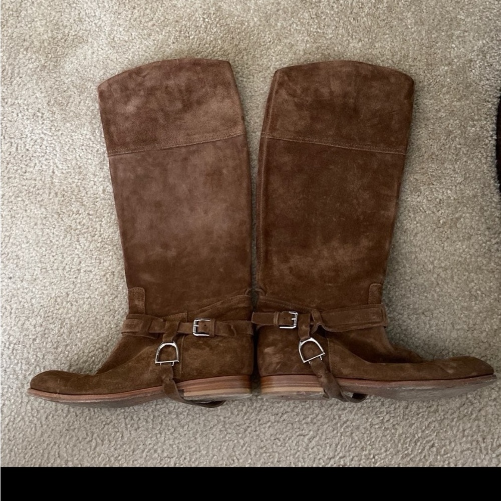 Ralph Lauren Collection Equestrian Style Brown Suede Heeled Boots